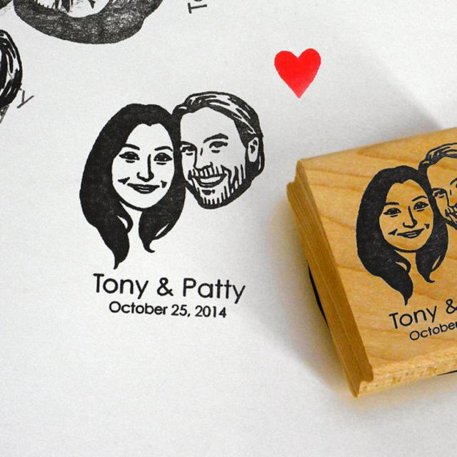 Personalized Gifts for couple / Custom portraits stamps / self ink / wood block mount / for weddings invitations save the date favors
