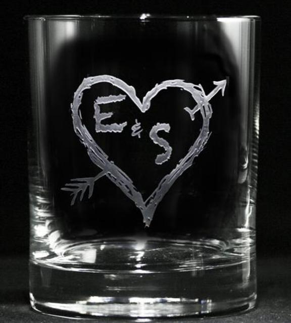 Custom Heart & Arrow Rocks Glasses, Set of 2