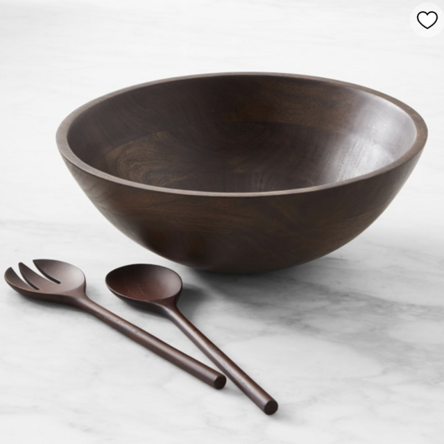 Wooden Salad Bowl and Serving Utensils