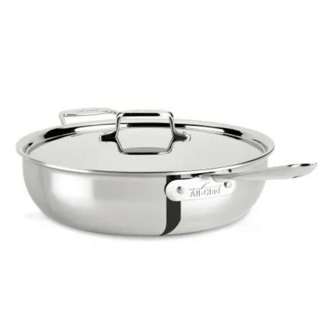 D5 Stainless Polished 5-ply Bonded Cookware, Essential Pan with lid, 6 quart
