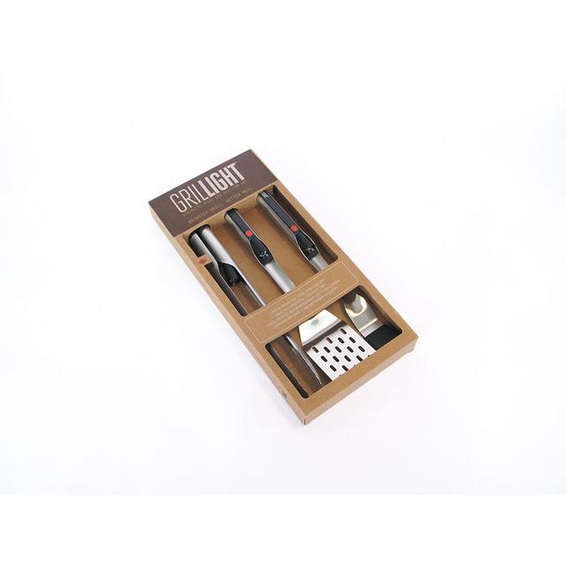 GrilLIGHT 3 Piece Set, Spatula, Tongs, Brush