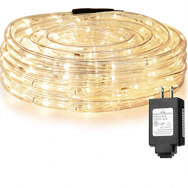 LE 33ft 240 LED Rope Light, Waterproof, Connectable, Low Voltage, Warm White, Indoor Outdoor Clear Tube Light Rope and String for Deck, Patio, Pool, Camping, Bedroom Decor, Landscape Lighting and More