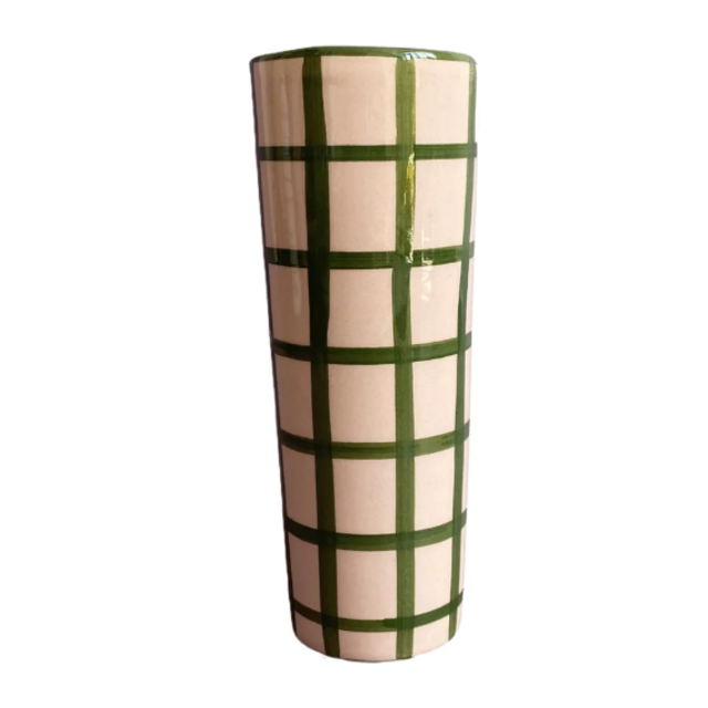 Spring Roll Deco Vase & Bottle in Nude & Forest Green Gingham