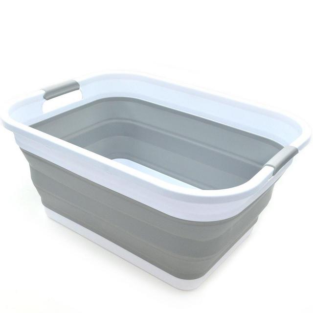 SAMMART Collapsible Plastic Laundry Basket - Foldable Pop Up Storage Container/Organizer - Portable Washing Tub - Space Saving Hamper/Basket (Rectangular, Grey)