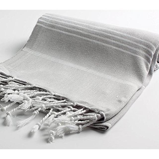 Cacala 100% Cotton Pestemal Turkish Bath Towel, 37 x 70", Silver Grey