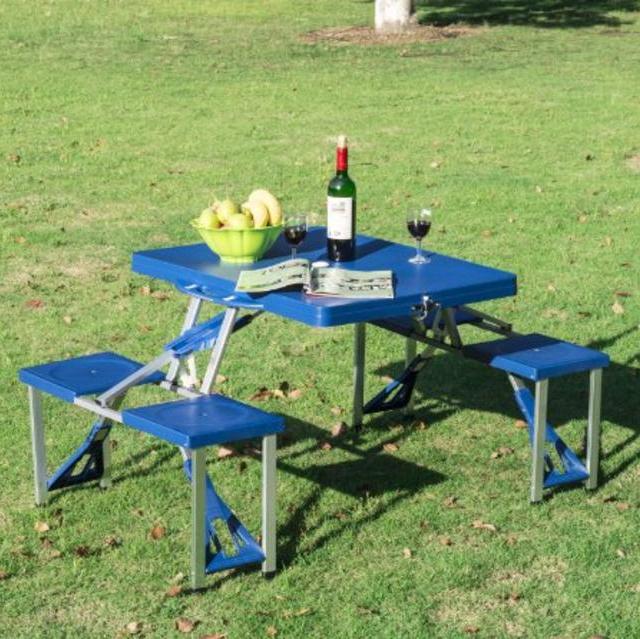 Collapsible Folding High Impact Plastic Picnic Table with Comfortable Chairs Built-in