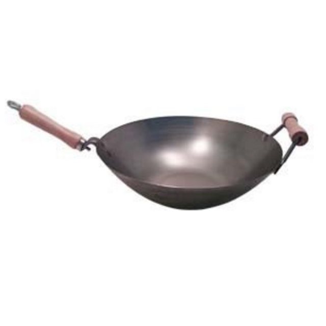 14 Inch Carbon Steel Wok w/ Helper Handle (Flat Bottom) USA Made