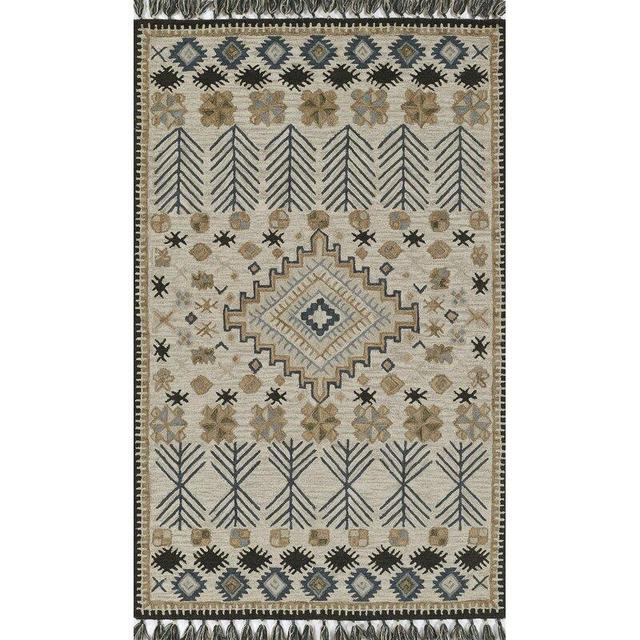 Wolken Southwestern Handmade Tufted Wool Beige/Black Area Rug 5x8