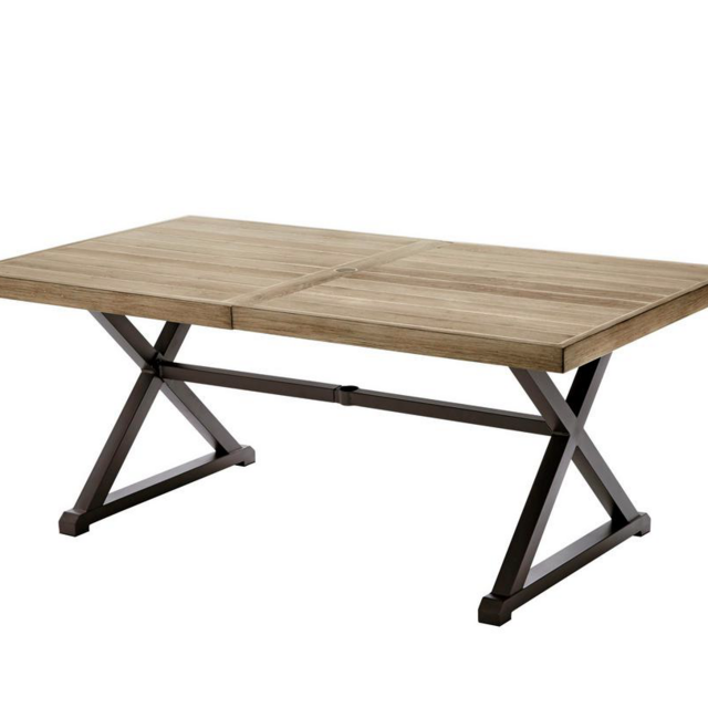 72 in. Rectangular Metal Outdoor Dining Table with Farmhouse Trestle Base and Tile Tabletop