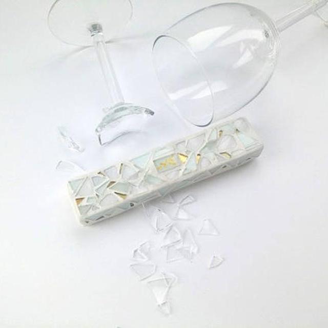 PERSONALISED Wedding Mezuzah case with SHARDS of a broken Chuppah Glass for Sonya & Hap