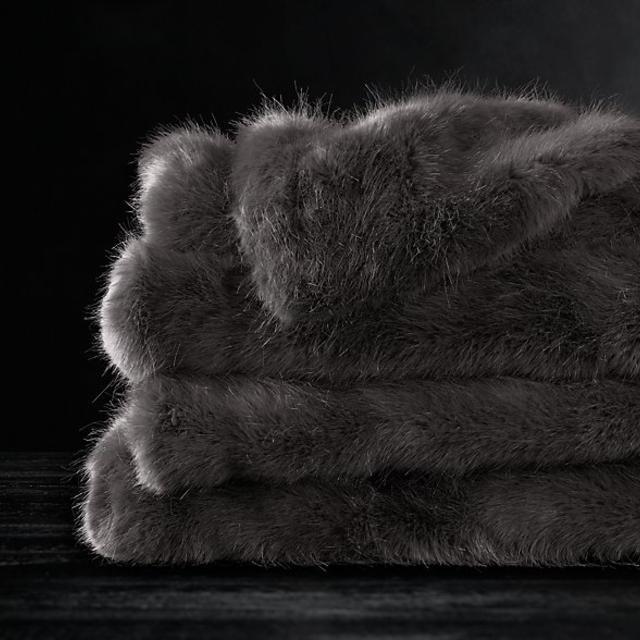 Ultra Faux Fur Oversized Bed Throw - Graphite