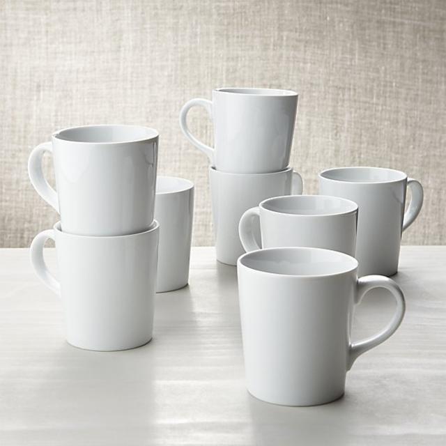 Set of 8 White Porcelain Coffee Mugs