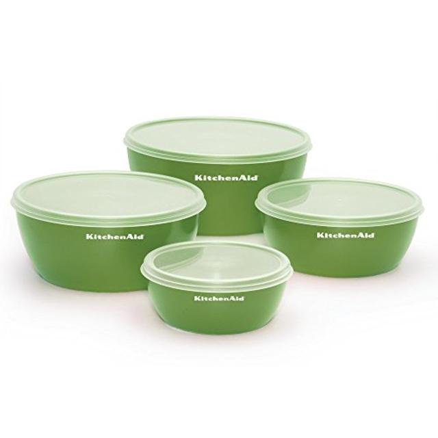 KitchenAid Small Plastic Set of 4 Prep Bowls with Lids (Green Apple)