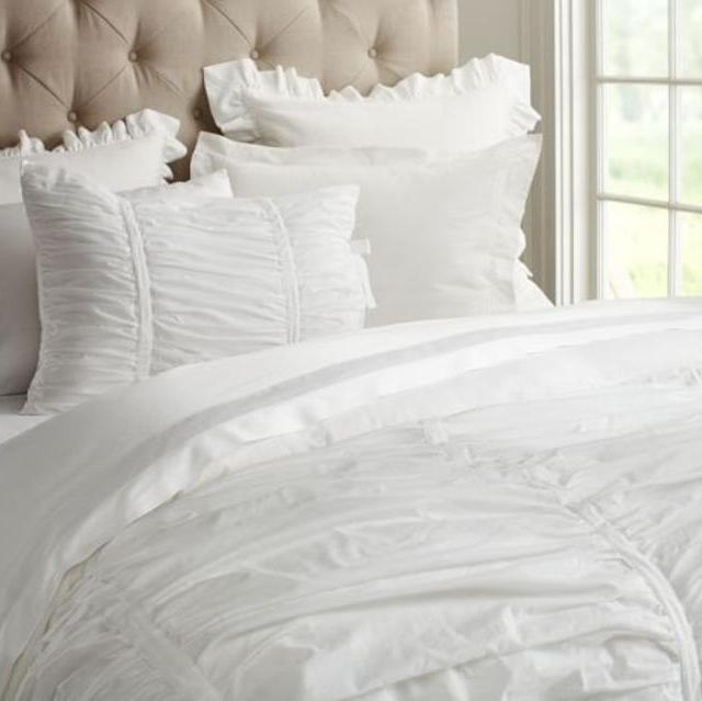 Hadley Ruched Duvet Cover, Queen - White
