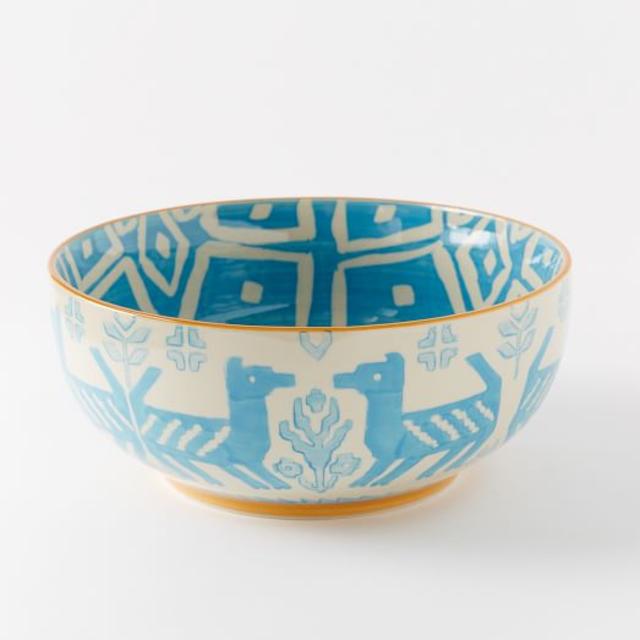Folk Printed Serving Bowls - Large in Blue Llama