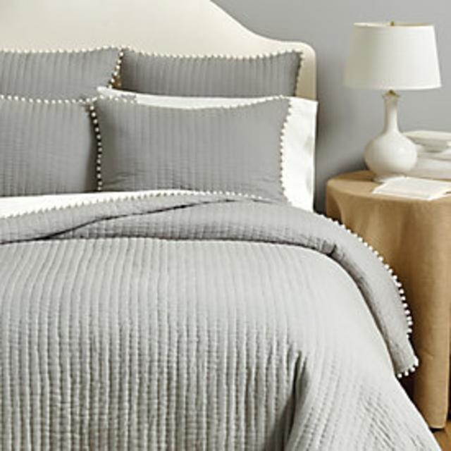 Audree Pom Pom Quilt - Gray,Queen