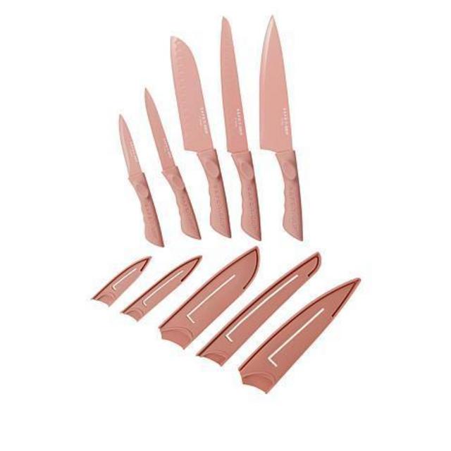 Rose Gold Safe-T-Grip 10-piece Knife Set with Sheaths