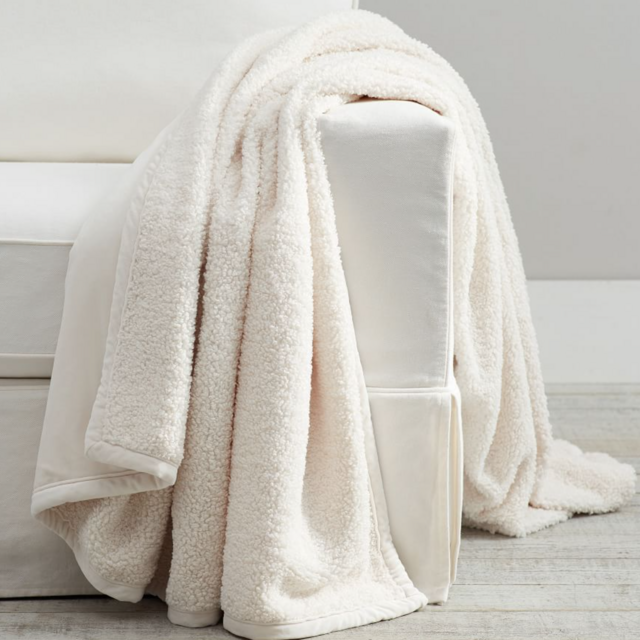 Cozy Teddy Faux Fur Throw, 60 x 80", Ivory