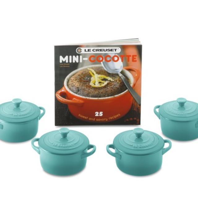 Le Creuset Stoneware 4-Piece Mini Cocotte Set with Cookbook, Caribbean