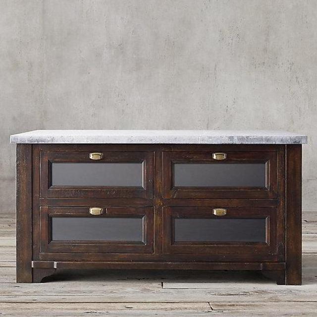 20th C. Salvaged Wood & Marble Kitchen Console