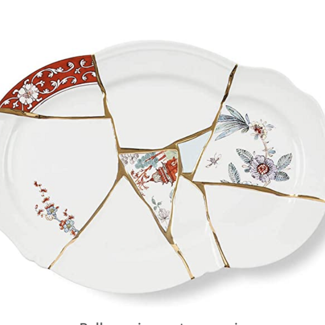 Seletti Kintsugi Tray in Porcelain and 24 Carat Gold