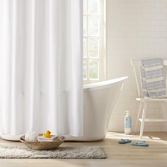 Clorox Antibacterial Waterproof Fabric Shower Curtain, White, 72" x 72"