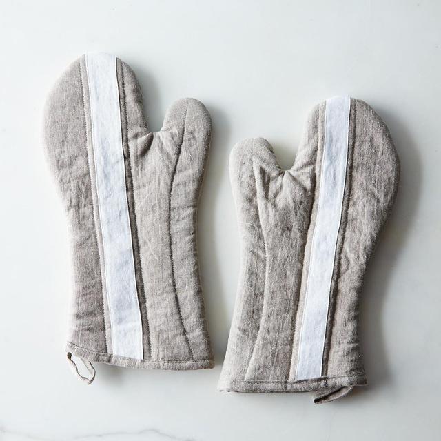 Striped Linen Oven Mitt