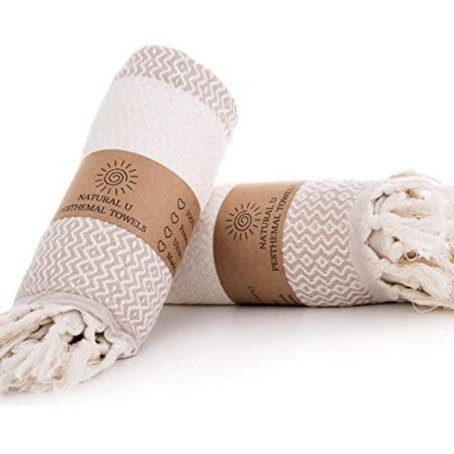 NATURAL U Turkish Hand Towels Set of 2 | 100% Cotton, 16.5X 37 Inches