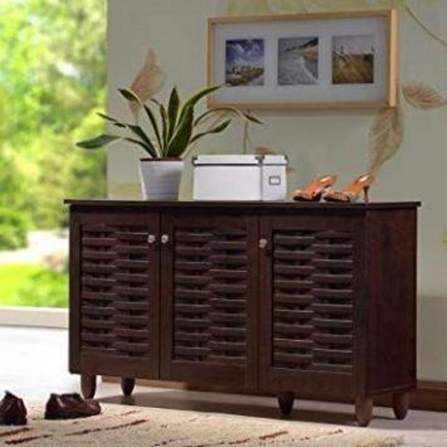 Baxton Studio Modern and Contemporary 3-Door Dark Brown Wooden Entryway Shoes Storage Cabinet