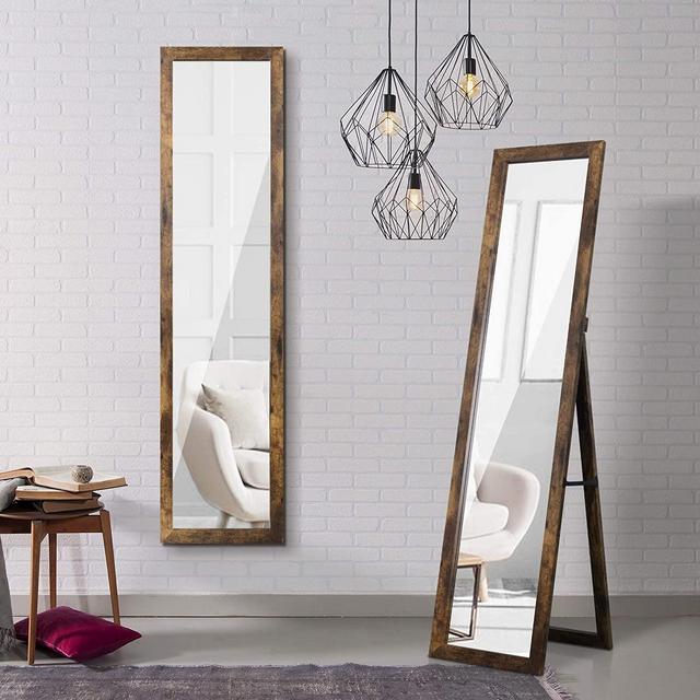 XCSOURCE Full Length Mirror Floor Mirror Hanging Standing or Leaning, Full Body Mirror Wall-Mounted Mirror Dressing Mirror with Rustic Wood Framed for Living Room, Bedroom Home Decor, 61" x 15"