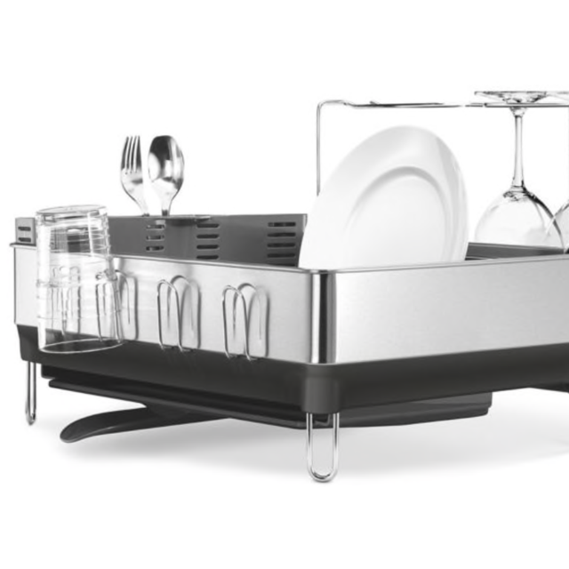 simplehuman® Steel Frame Dish Rack with Wine Glass Holder