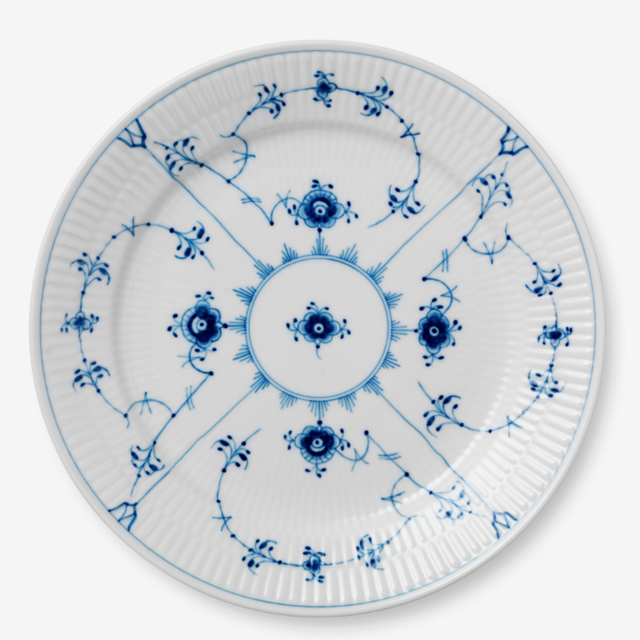 Blue Fluted Dessert Plate, 17 cm