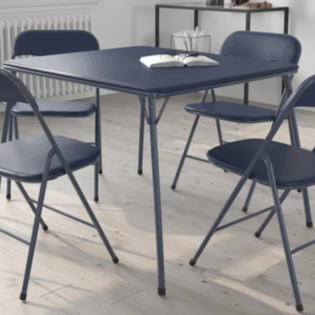 Emma + Oliver 5 Piece Navy Folding Game Room Card Table and Chair Set