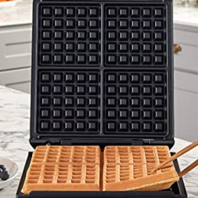 KRUPS Belgian Waffle Maker, Waffle Maker with Removable Plates, 4 Slices, Silver/Black