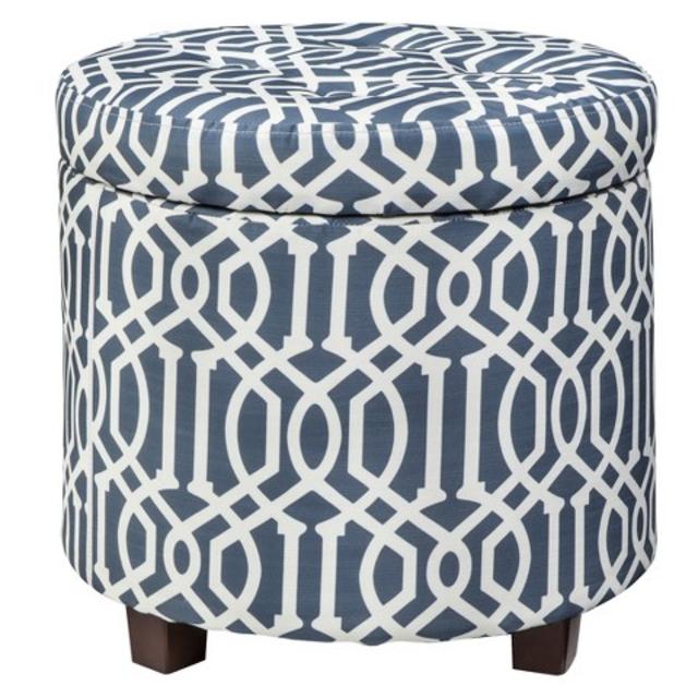 Threshold™ Round Tufted Storage Ottoman - Blue/White Trellis