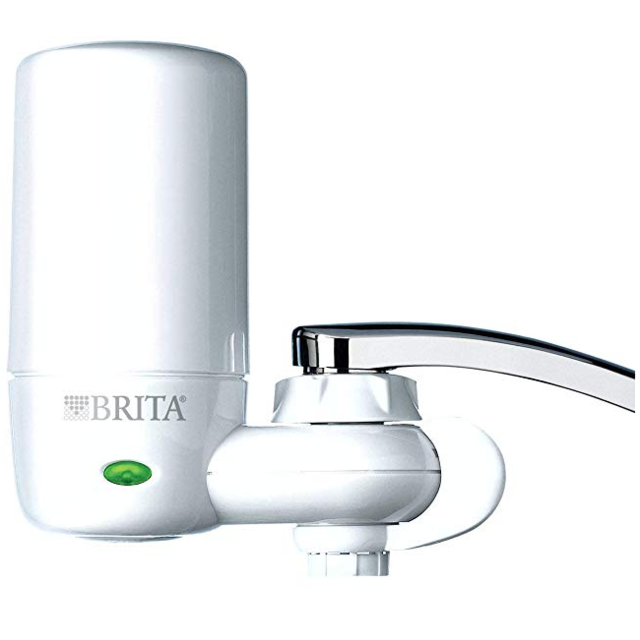 Brita Tap Water Filter System, Water Faucet Filtration System with Filter Change Reminder, Reduces Lead, BPA Free, Fits Standard Faucets Only - Complete, White (Packaging May Vary)