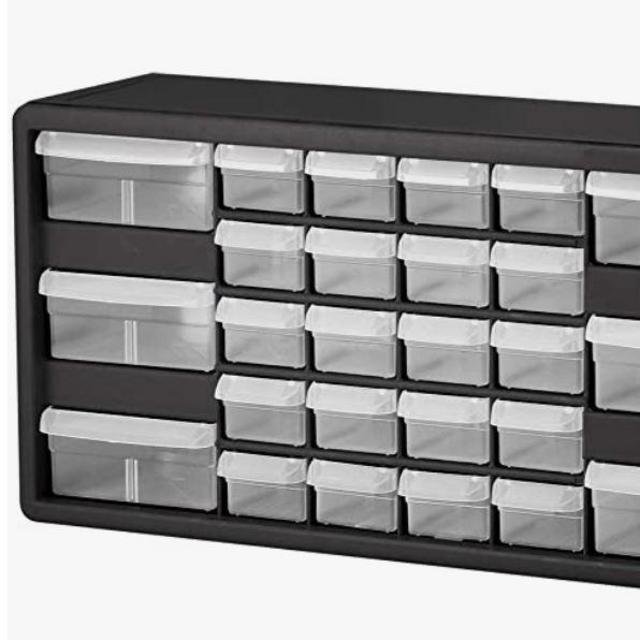 Akro-Mils 10126, 26 Drawer Plastic Parts Storage Hardware and Craft Cabinet, 20-Inch W x 6-Inch D x 10-Inch H, Black