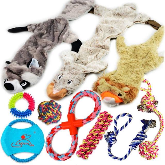 Lobeve Dog Toys Gift Set,Variety No Stuffing Squeaky Plush Dog Toy and Cotton Rope Puppy Toy Bundle for Medium to Small Doggie