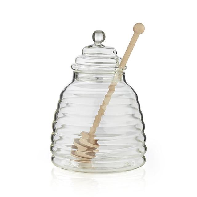 Beehive Glass Honey Jar with Wood Dipper