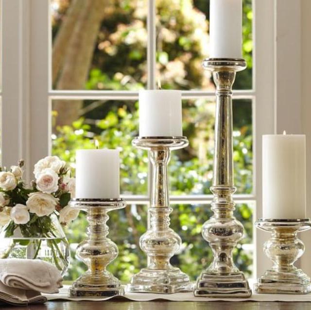 Large Antique Mercury Glass Pillar Holder