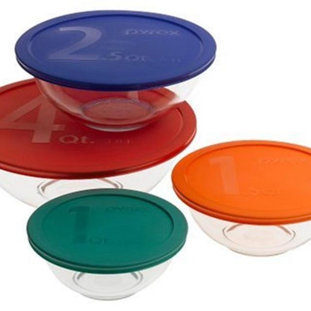 Pyrex #1086053 Smart Essentials 8-Piece Mixing Bowl Set W/Colored Lids