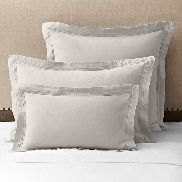 Stonewashed Belgian Linen Satin-Stitch Sham - COLOR : MIST