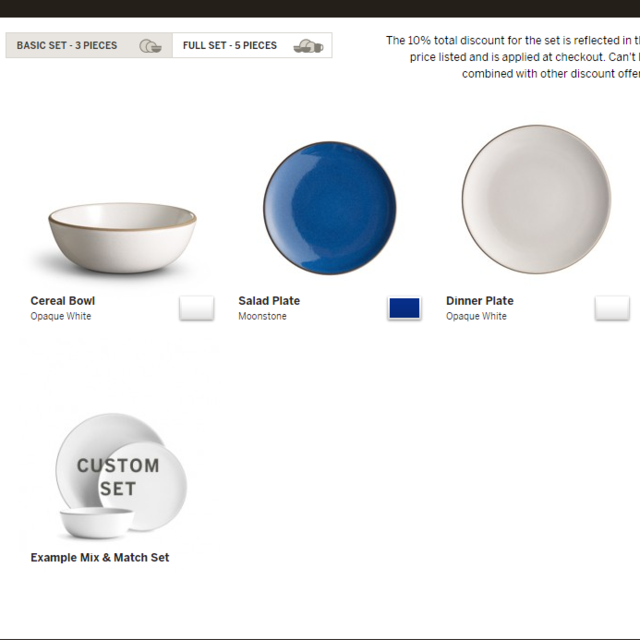 Collection: Cereal Bowl & Dinner plate in OPAQUE WHITE / Salad plate in MOONSTONE