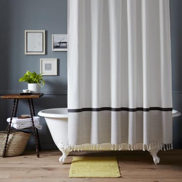 Stripe Border Shower Curtain - Stone White/Platinum