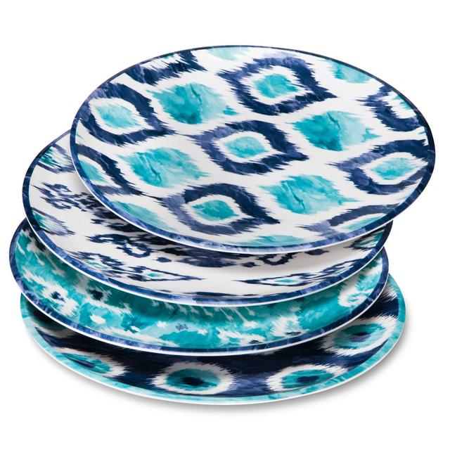 Blue Ikat Melamine Dinner Plates 10.5in - Set of 4 Outdoor