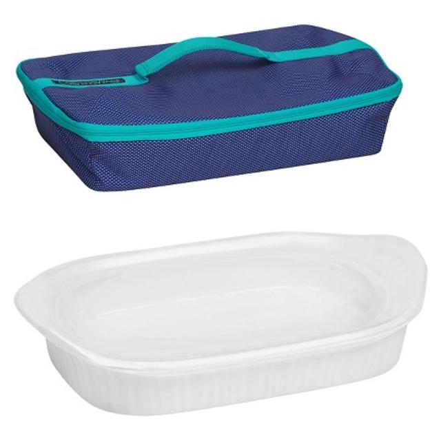 CorningWare® 3 Quart Portable Rectangular Baker - French White with Blue Carrier