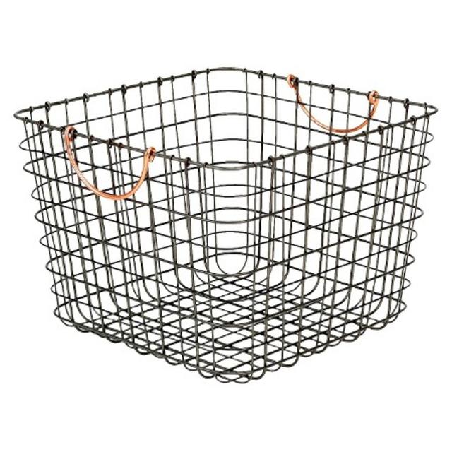 Large Milk Crate Wire Storage Bin - Antique Pewter with Copper Handle - Threshold™