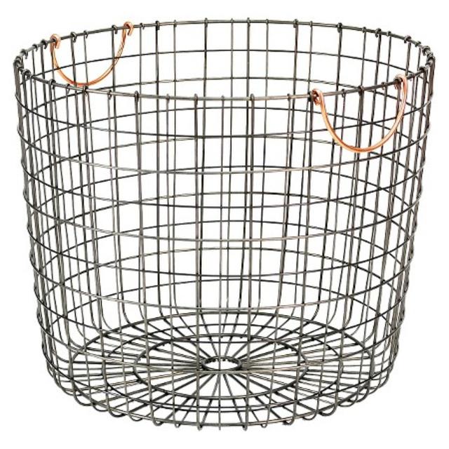 Extra Large Round Wire Decorative Storage Bin - Antique Pewter with Copper Handle - Threshold™