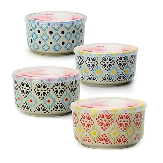 Signature Housewares Printed 5-Inch Microwave Storage Bowls (Set of 4)