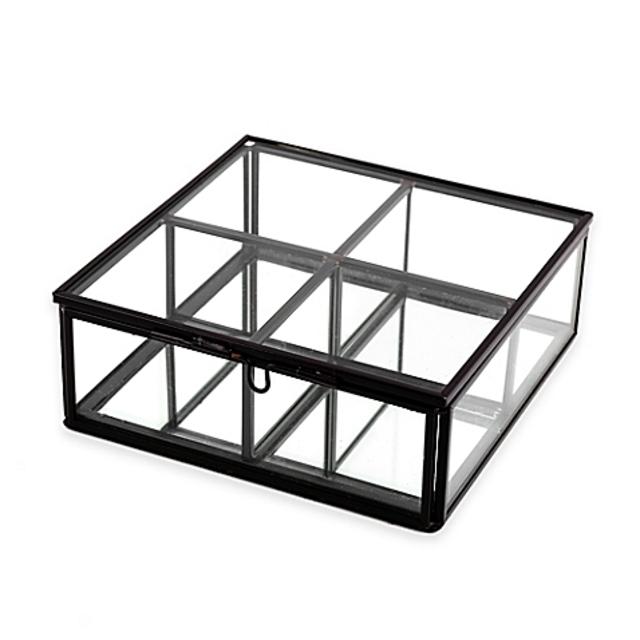 Mirrored 4-Section Storage Box in Antique Gold